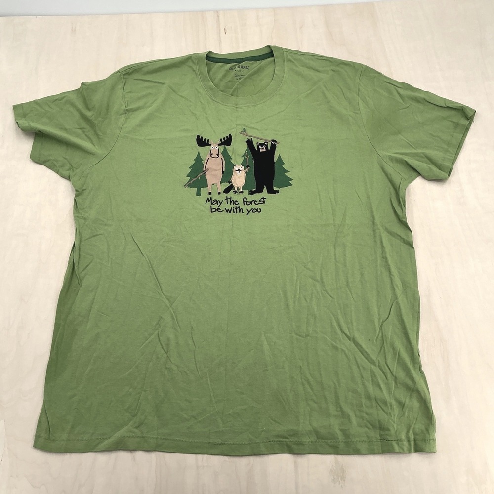 Little Blue House Graphic Tee Mens XXL Green Cotton Forest Parody Gorpcore